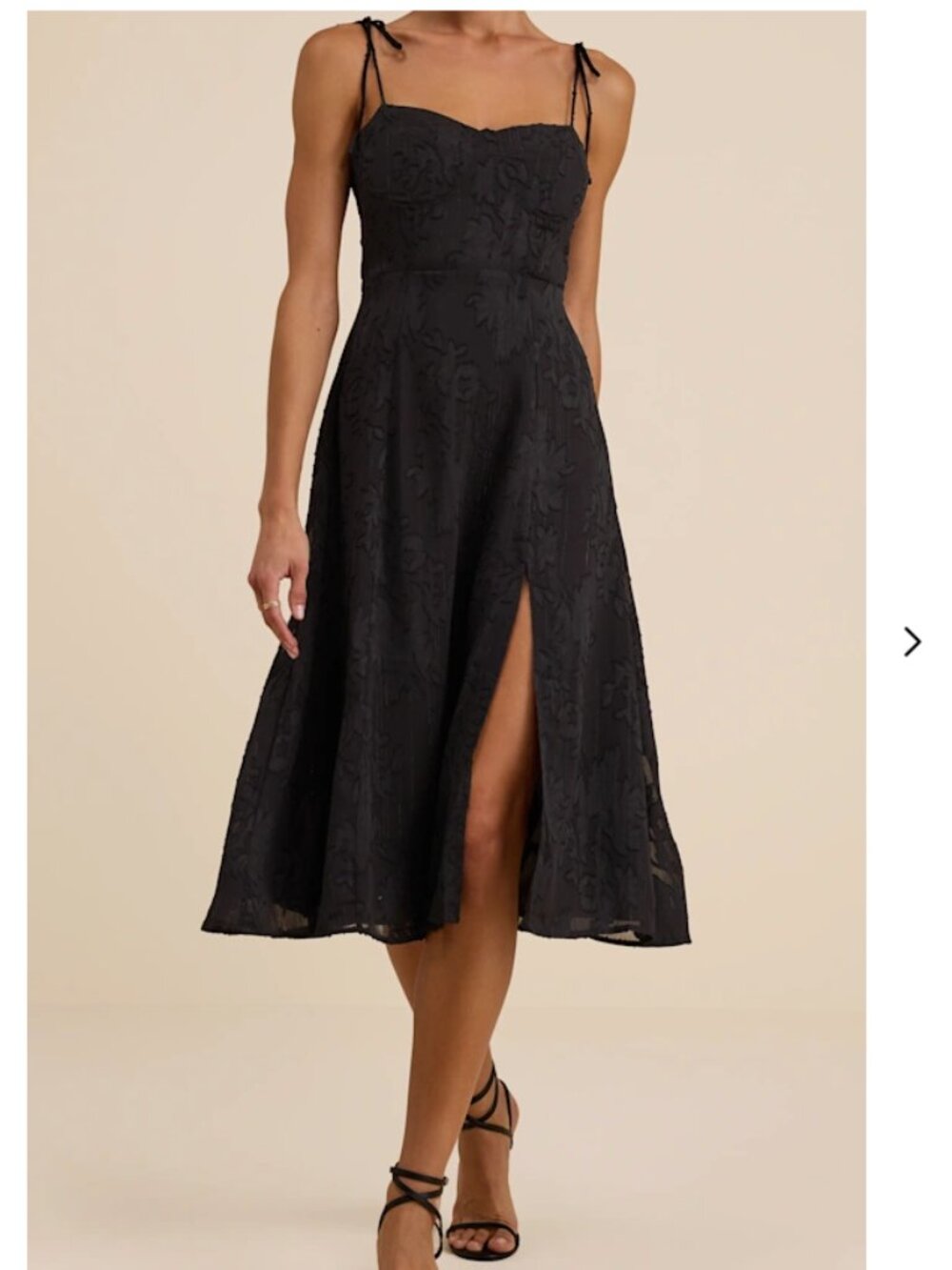 Lulu's Black Floral Jacquard Tie-Strap Midi Dress - Picture 2 of 7